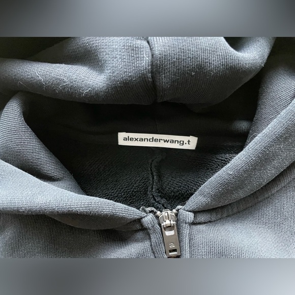 ALEXANDER WANG BLACK RED APPLE OVERSIZED FRENCH TERRY BOXY CROP ZIP HOODIE XS - Picture 4 of 5